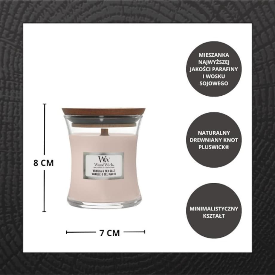WoodWick świeca mała VANILLA & SEA SALT