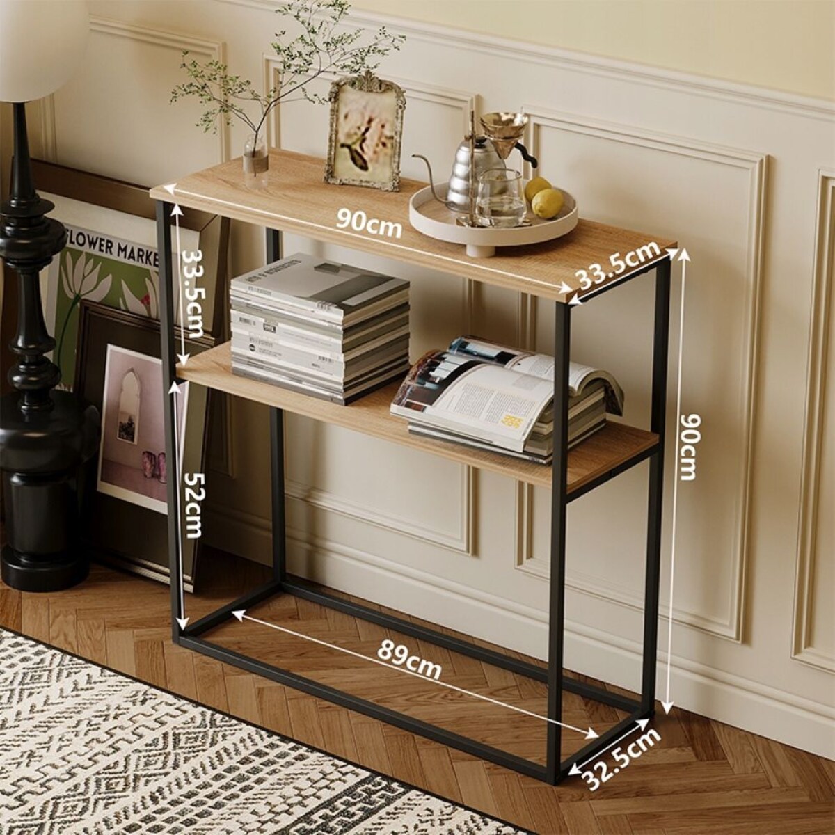 Stolik boczny konsola jasny brąz do przedpokoju półka prostokątna wysoka 90