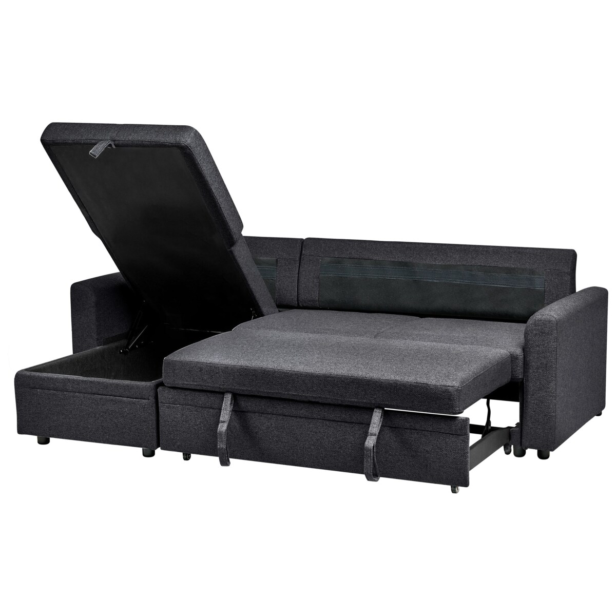 Narożnik rozkładany NASSJO Len syntetyczny Czarny dla 3 osób Prawostronny