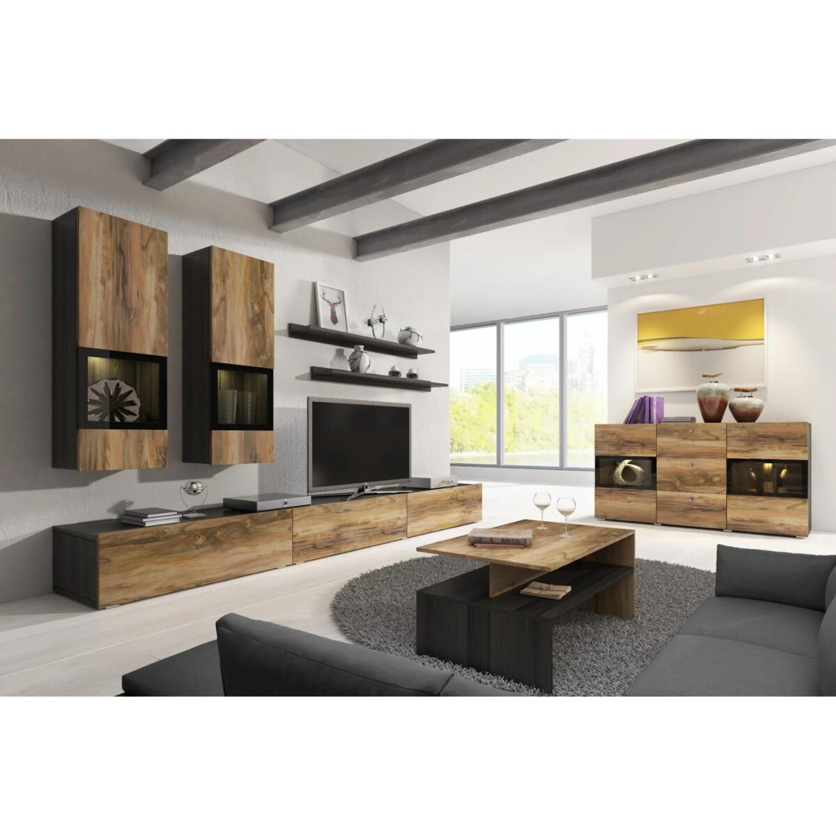 Komoda BAROS 2D3S 132cm orzech/czarna