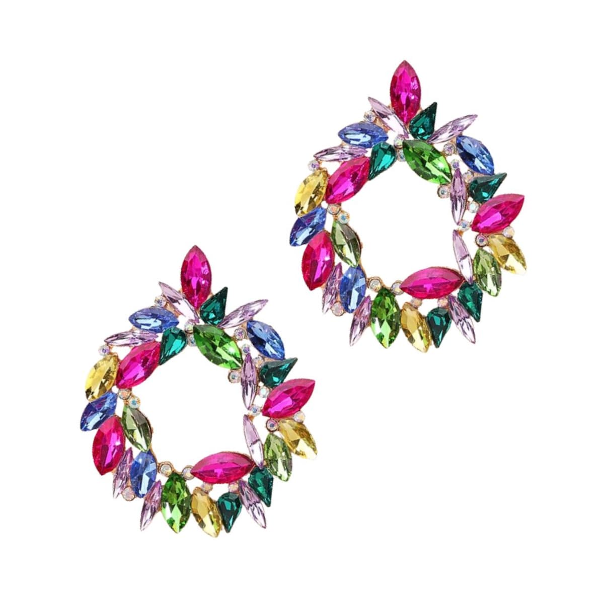 Złote kolczyki 5cm kolorowe listki cyrkonie błysk kryształki eleganckie