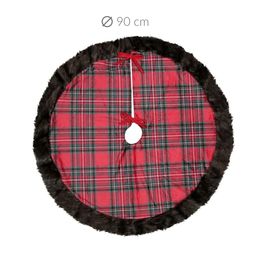 Dywanik pod choinkę w szkocką kratę Ø 90 cm z futrzanym obszyciem