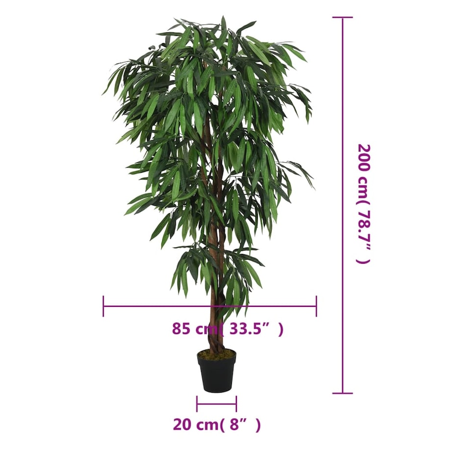 vidaXL Sztuczne drzewko mango, 1050 liści, 200 cm, zielone