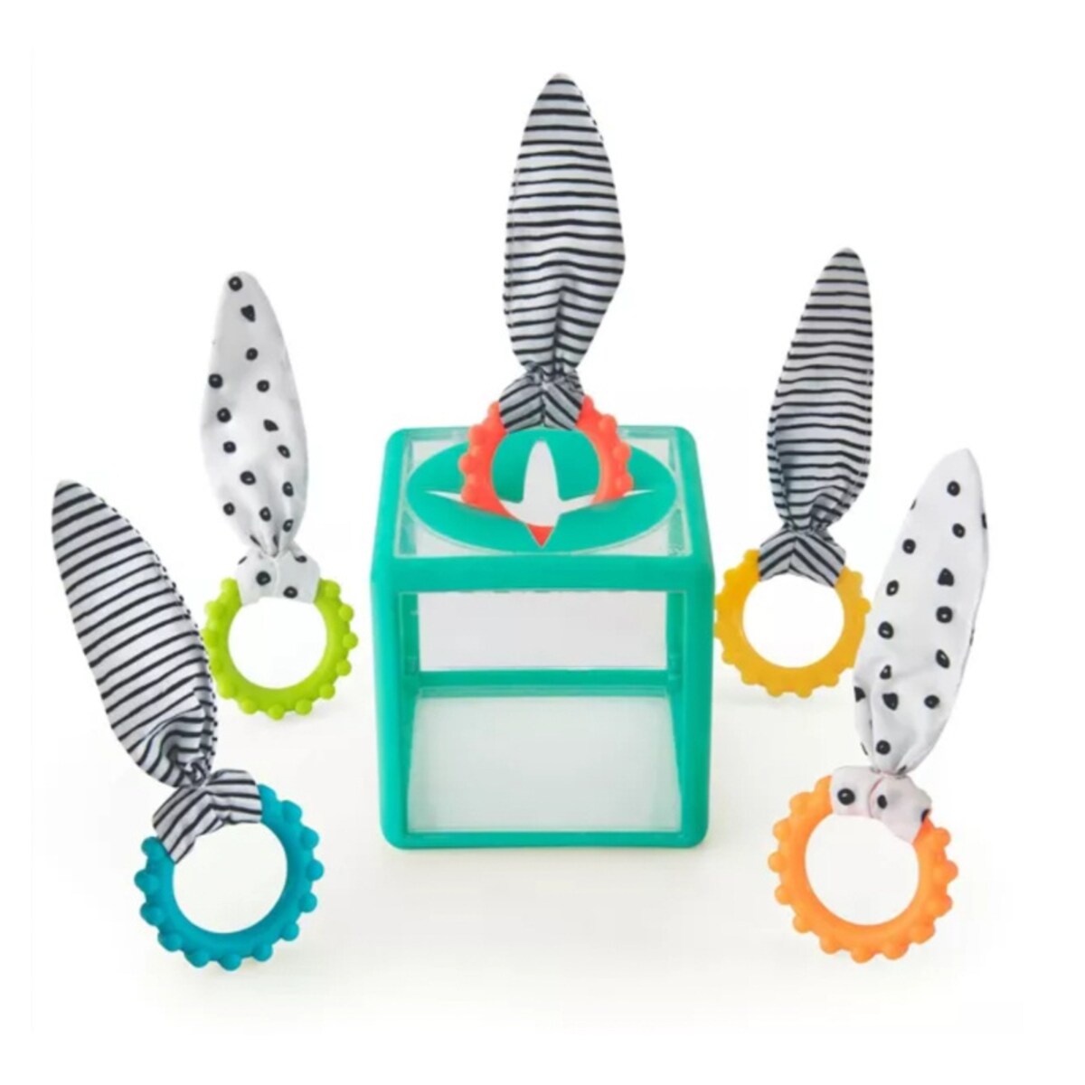 Manipulacyjna kostka sensoryczna Montessori – elastyczna kostka sorter z krążkami, Sassy