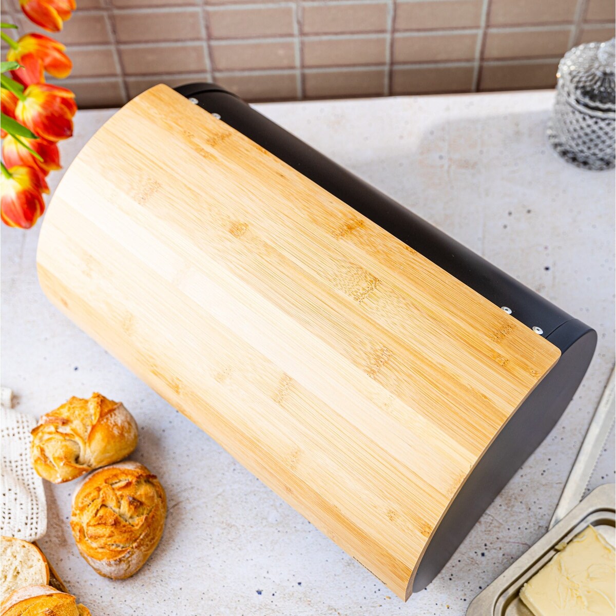 Chlebak stalowy 38cm pojemnik na chleb pieczywo KLAUSBERG