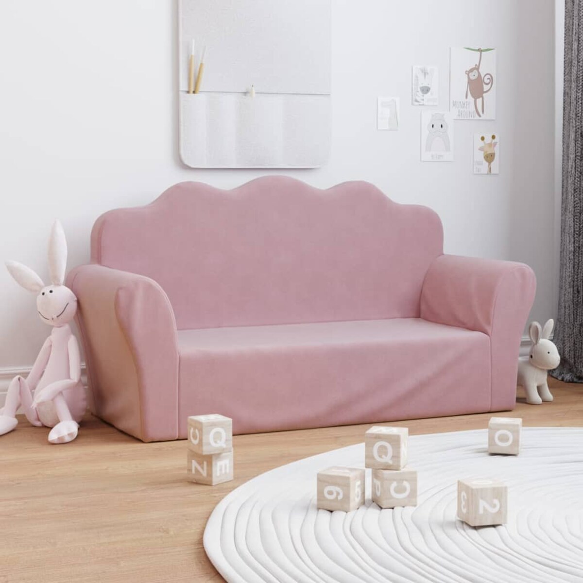 vidaXL Sofa dziecięca 2-osobowa, różowa, miękka, pluszowa