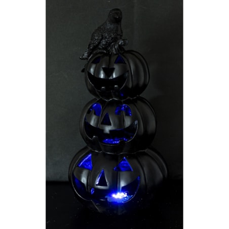 Dekoracja Halloween LED- bałwanek z czarnych dyń 40x19x19 cm TURRIS-3 z krukiem