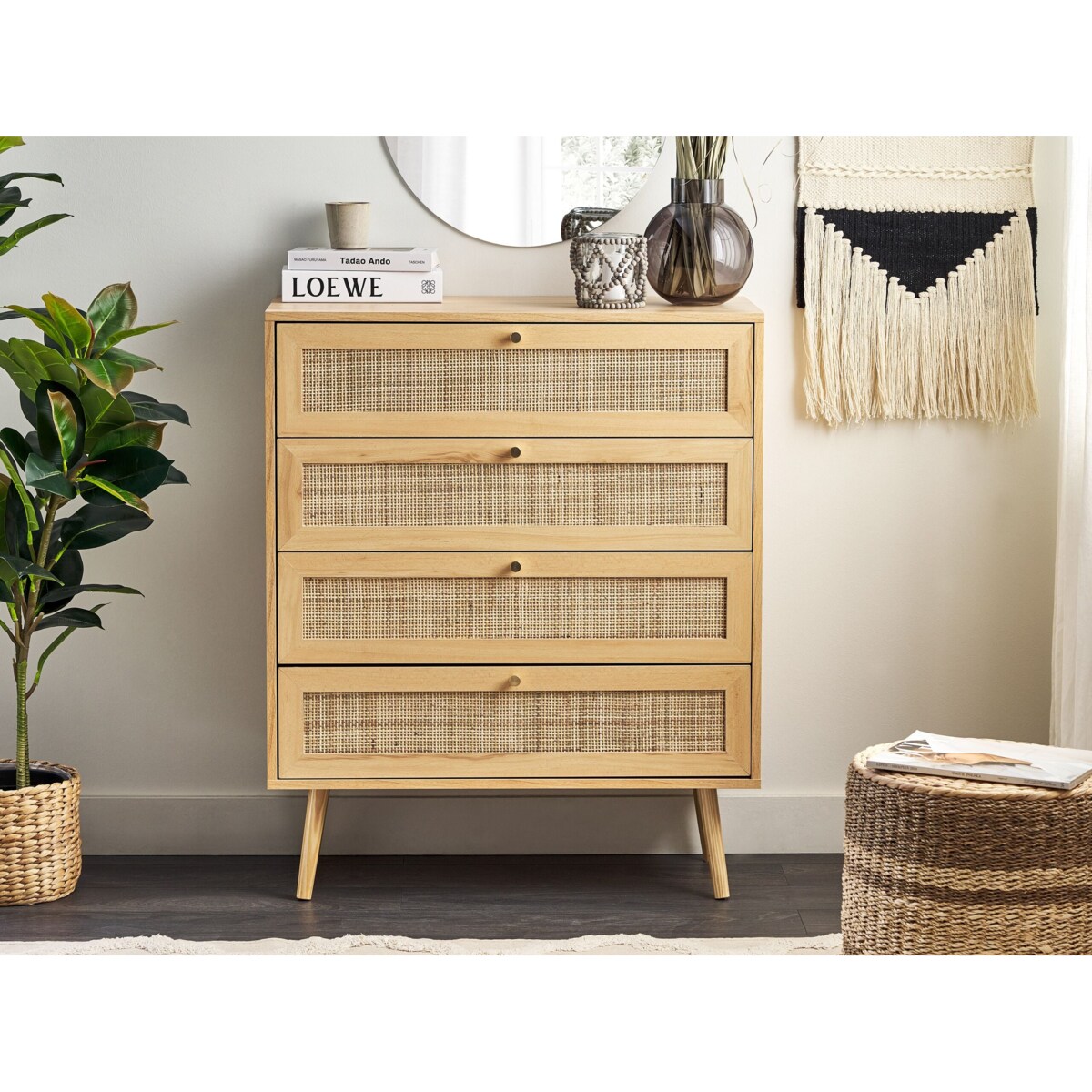 Komoda 4 szuflady PEROTE Rattan Jasnobrązowy