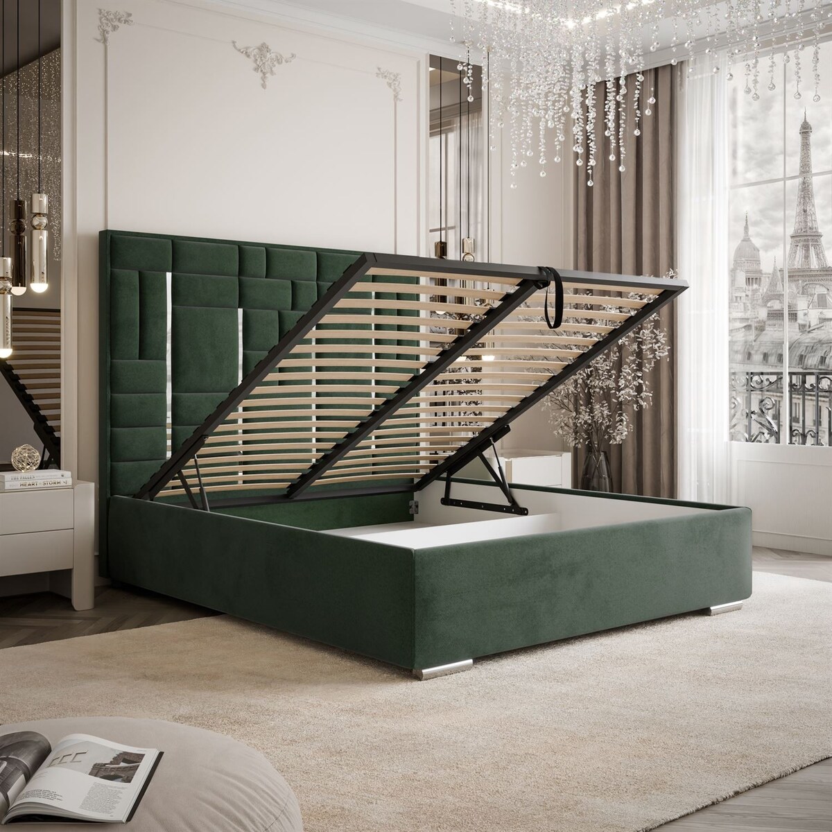 Łóżko tapicerowane BRIGITTE SILVER, pojemnik na pościel, s34, 160x200, Element 12