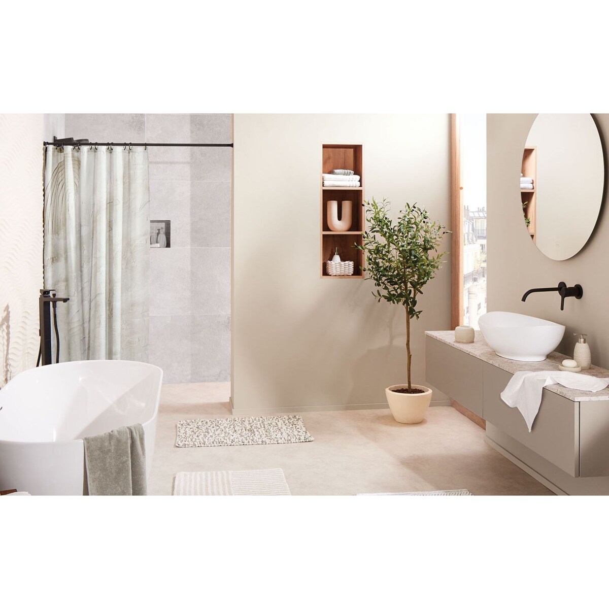 Kleine Wolke Sling Ręcznie tkany dywanik łazienkowy 60x90 cm poliester/bawełna beż macadamia Eco Care