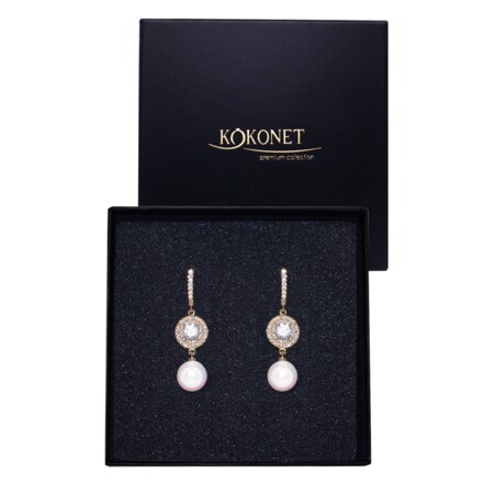 ZŁOTE kolczyki bigle perłowe ŚLUBNE na wesele panna młoda VINTAGE money