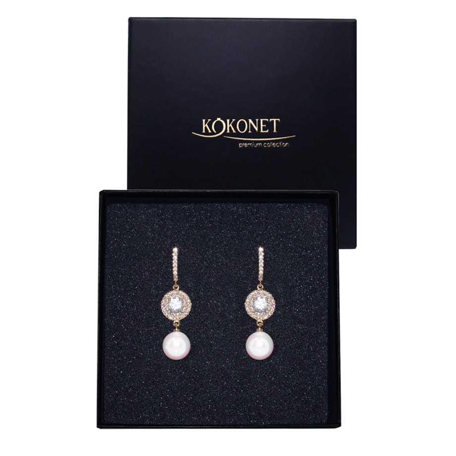 ZŁOTE kolczyki bigle perłowe ŚLUBNE na wesele panna młoda VINTAGE money