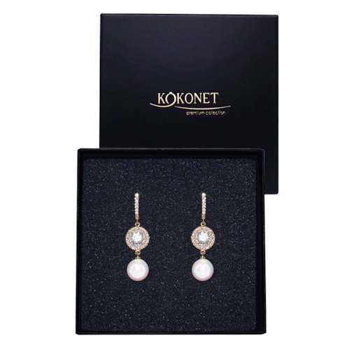 ZŁOTE kolczyki bigle perłowe ŚLUBNE na wesele panna młoda VINTAGE money