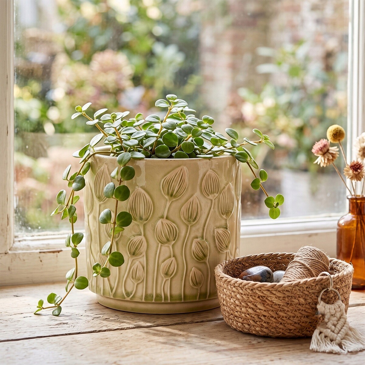 OSŁONKA NA DONICZKĘ CERAMICZNA BEŻOWA 14cm NA KWIATY PARAPET BALKON ZIOŁA