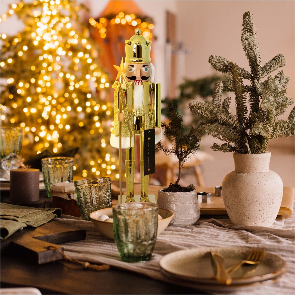 Figurka Dziadek Do Orzechów 60 Cm Boże Narodzenie Złoty Czapka Z Bombką