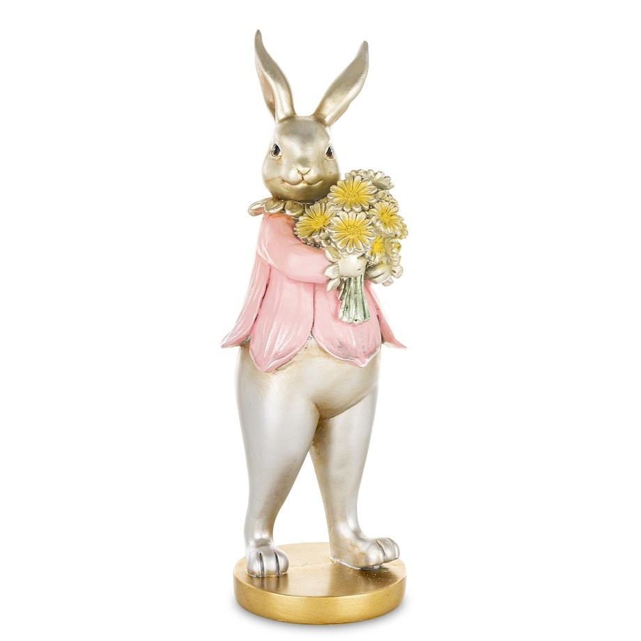 Dekoracja - króliczka z bukietem kwiatów 30x12,5x10 cm w różowej mini