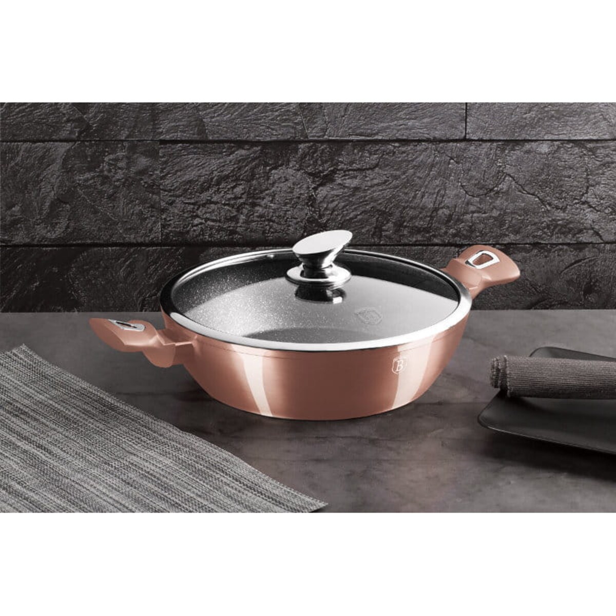 Garnek płytki 3,8L z pokrywką 28cm miedziany Berlinger Haus BH-1519