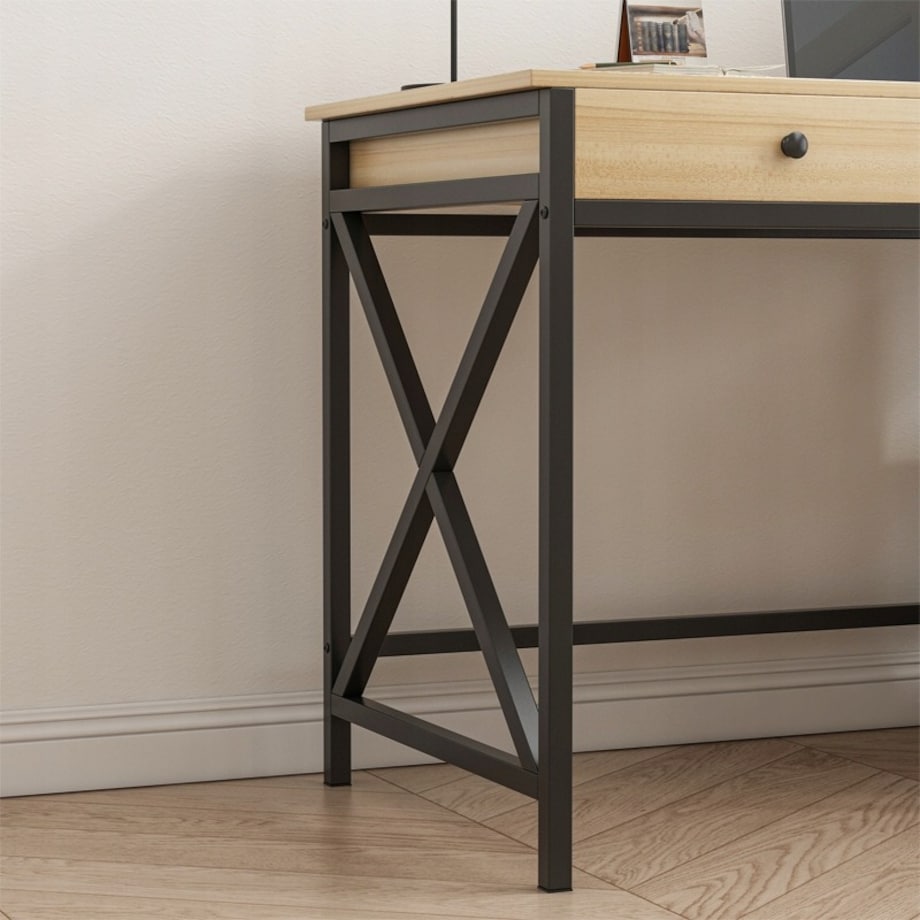 Biurko komputerowe loft industrialne szuflada półki jasny dąb skandynawski