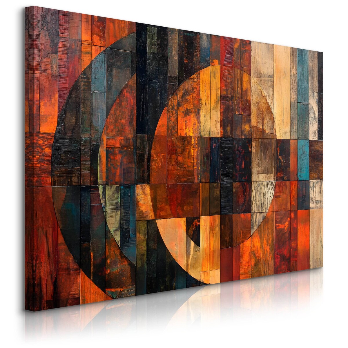 Obraz Na Płótnie Abstrakcja Dekoracyjne Okręgi Imitacja Drewna 120x80cm