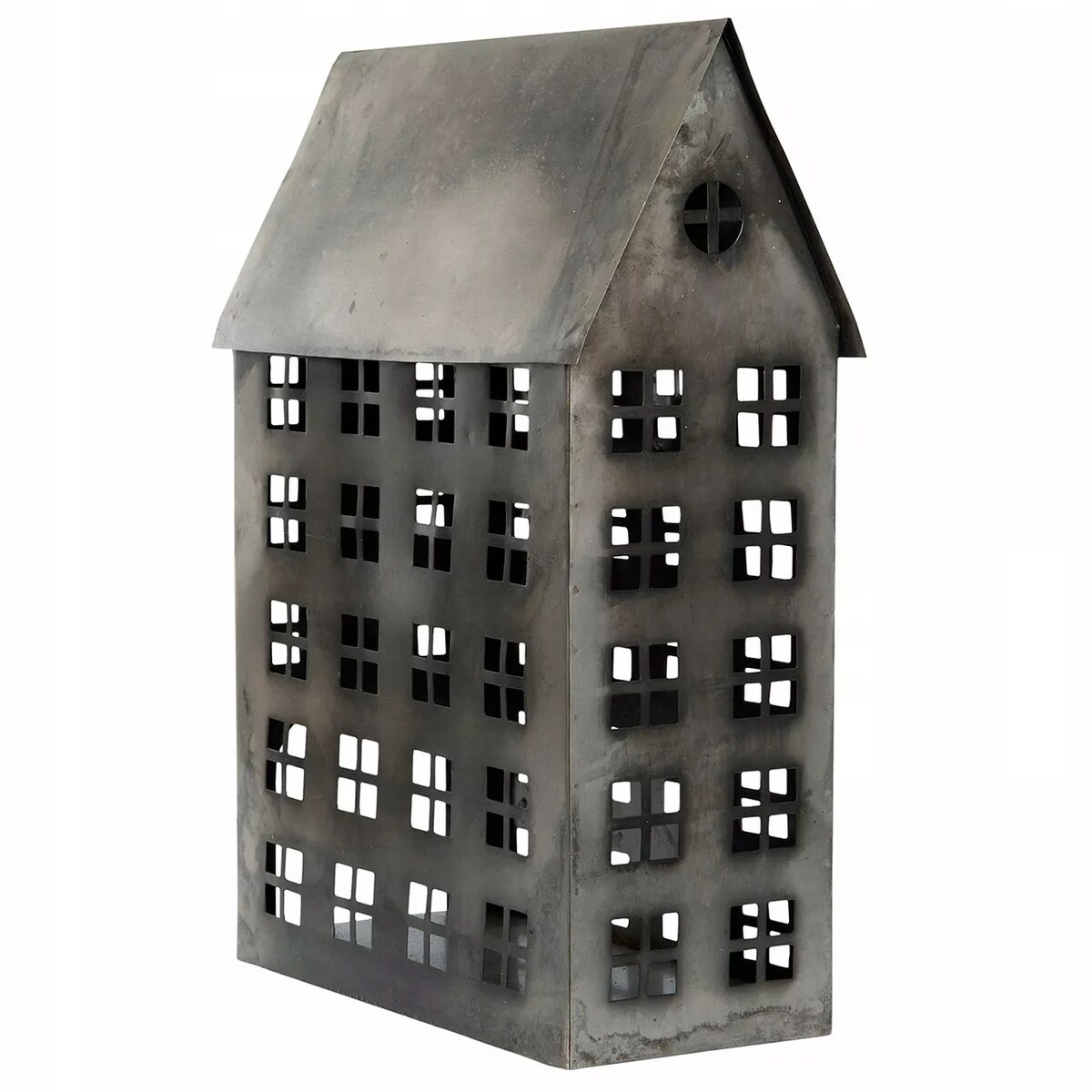 LAMPION DOMEK metalowy SREBRNY loft skandynawski 45x30x14cm