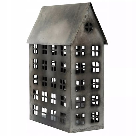 LAMPION DOMEK metalowy SREBRNY loft skandynawski 45x30x14cm