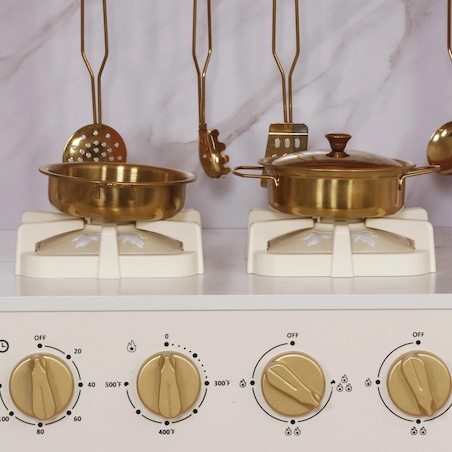 Różowa kuchnia XXL dla dzieci drewniana - dużo funkcji, pralka, piekarnik, lodówka PetitGold