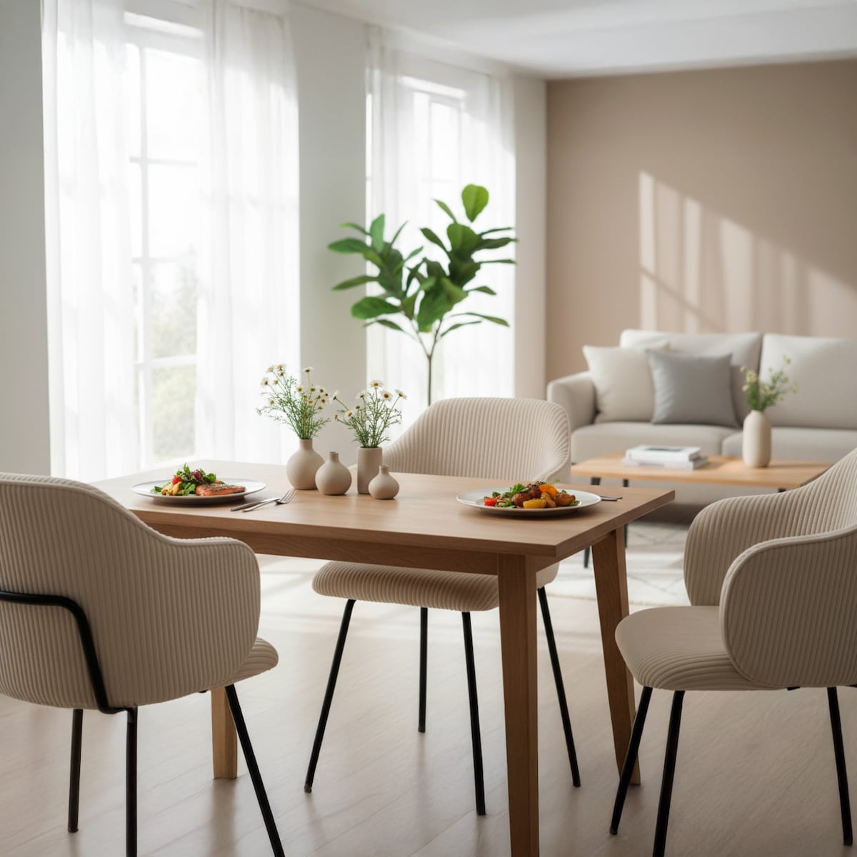 Krzesło tapicerowane AMELIA sztruks welurowe ecru