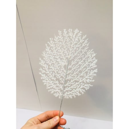 BROKATOWA GAŁĄZKA BIAŁA LIŚĆ paproć do dekoracji święta stroik choinka