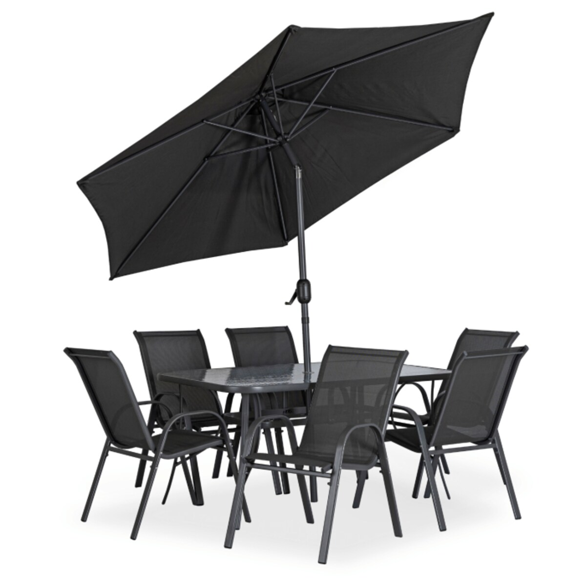 Zestaw Mebli Ogrodowych Stół 6x Krzesło Parasol Na Taras Ogród NEBRASKA