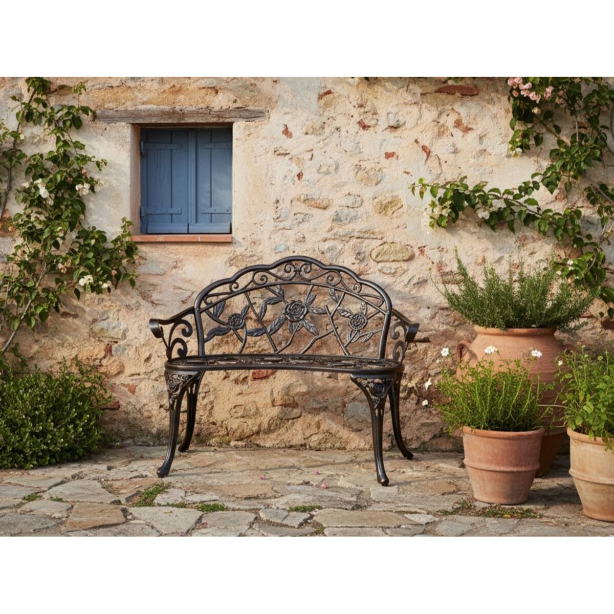 Ławka ogrodowa PIURA 88 cm Metal Ciemnobrązowy