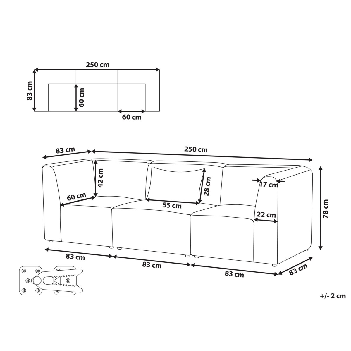 Sofa modułowa dla 3 osób LEMVIG Sztruks Ciemnozielony