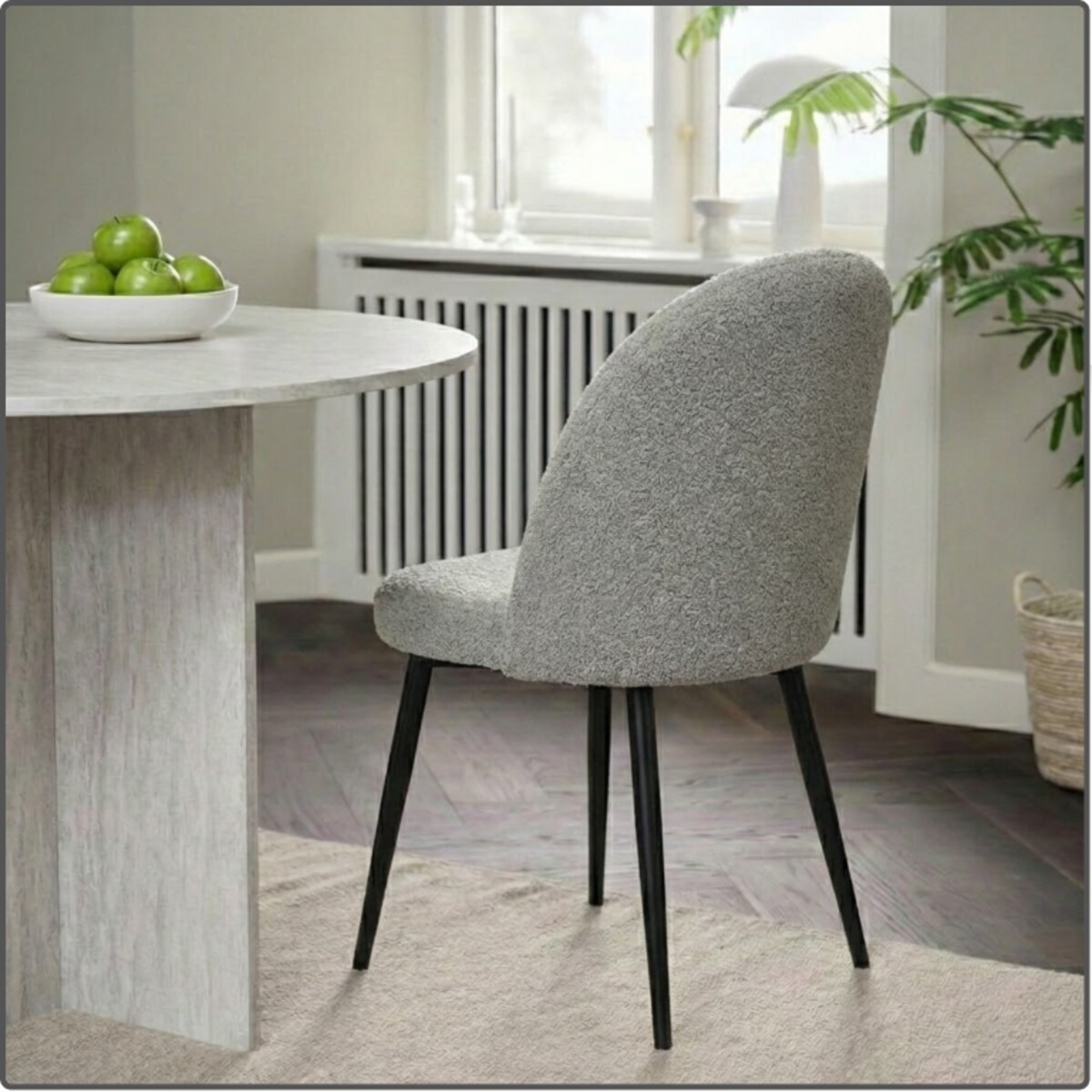 Krzesło tapicerowane boucle do salonu jadalni nowoczesne wygodne stylowe szare