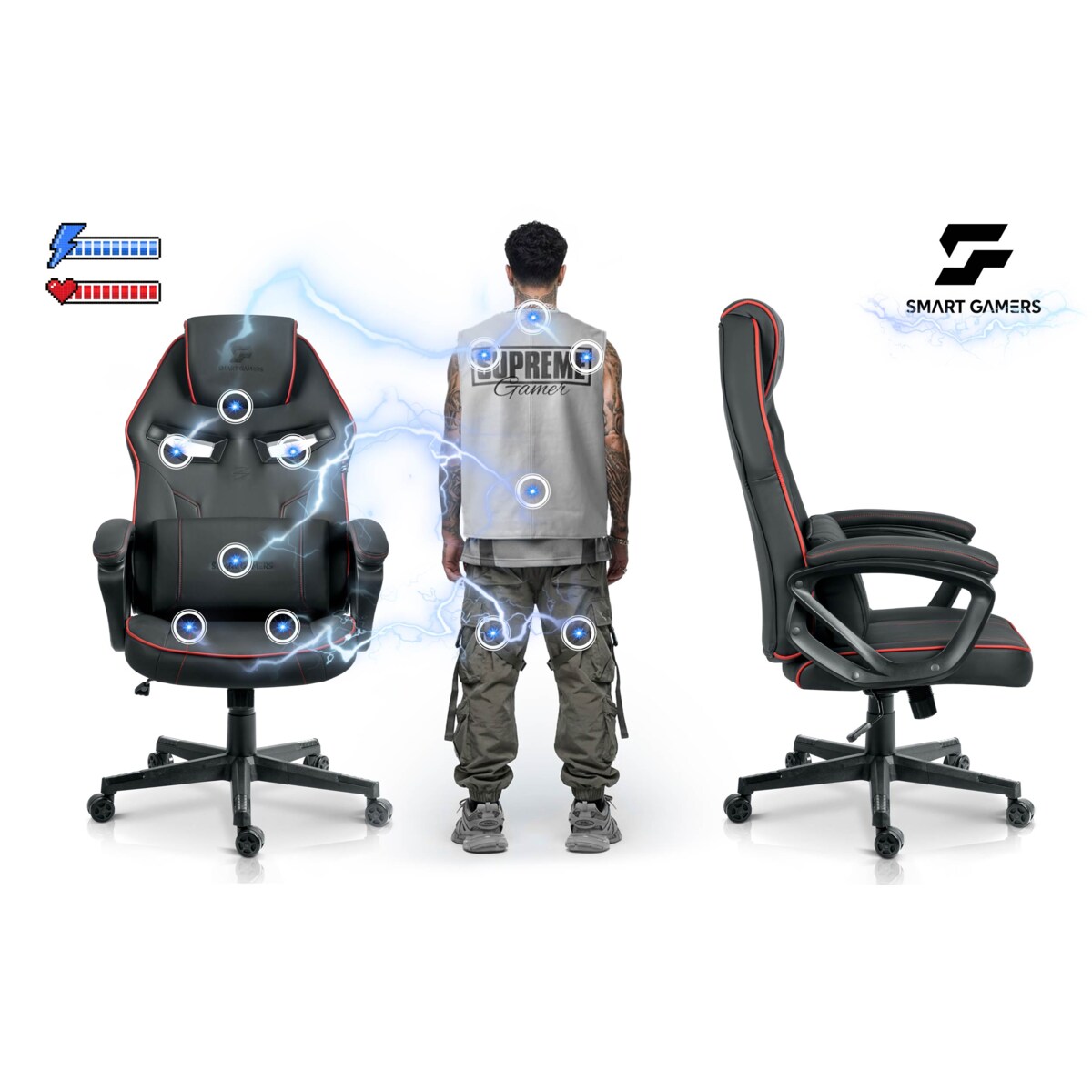 Fotel gamingowy obrotowy dla gracza Sofotel Furon czarno-czerwony