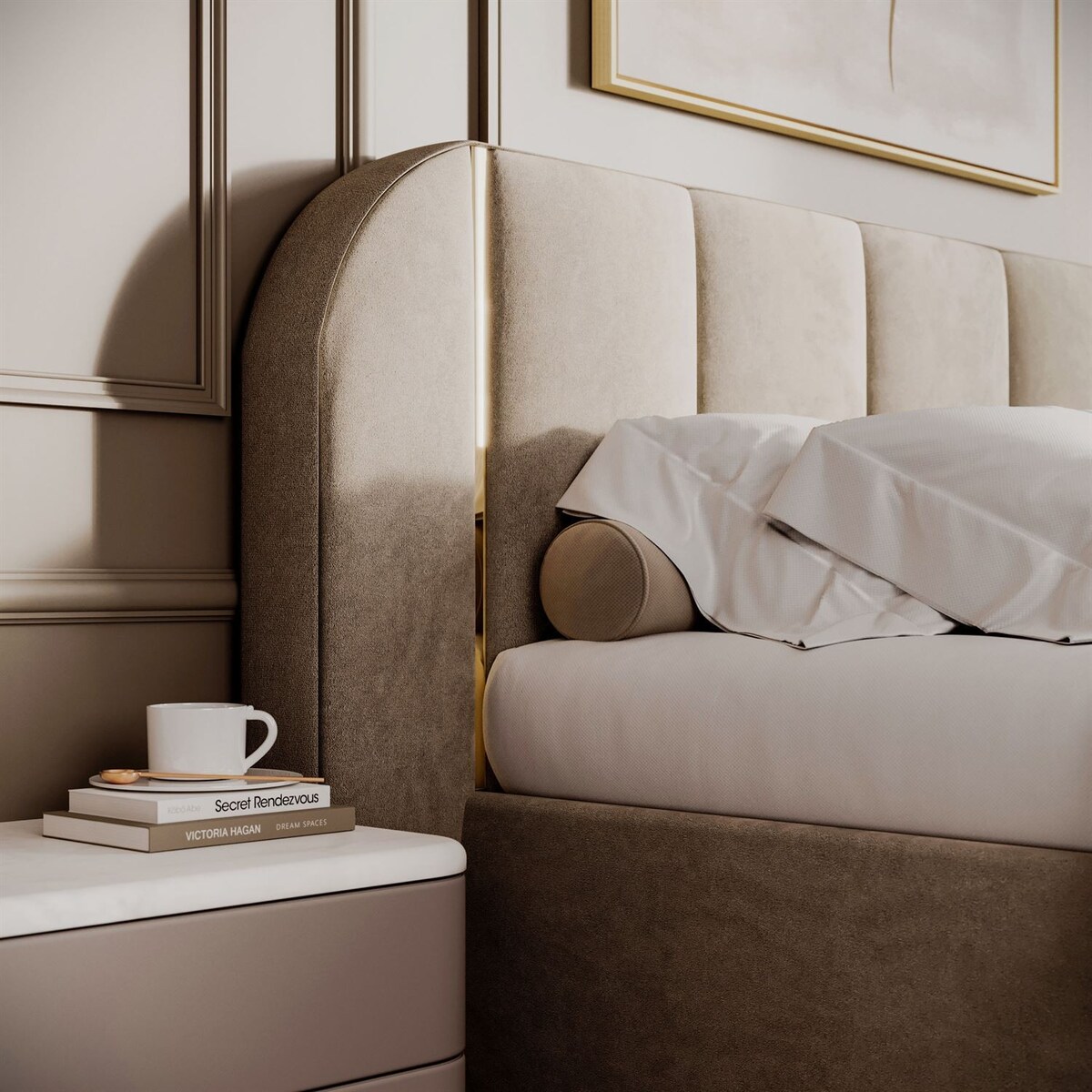 Łóżko tapicerowane AMARA GOLD, pojemnik, stelaż 32, 140x200, Royal Velvet 87180