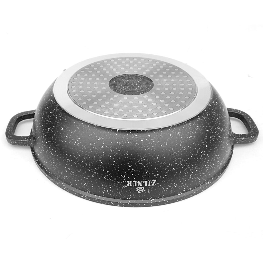 Garnek marmurkowy niski z pokrywką wok czarny 3.3L 28cm indukcja gaz ZILNER