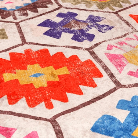 vidaXL Dywan z możliwością prania, kolorowy, Ø120 cm, antypoślizgowy