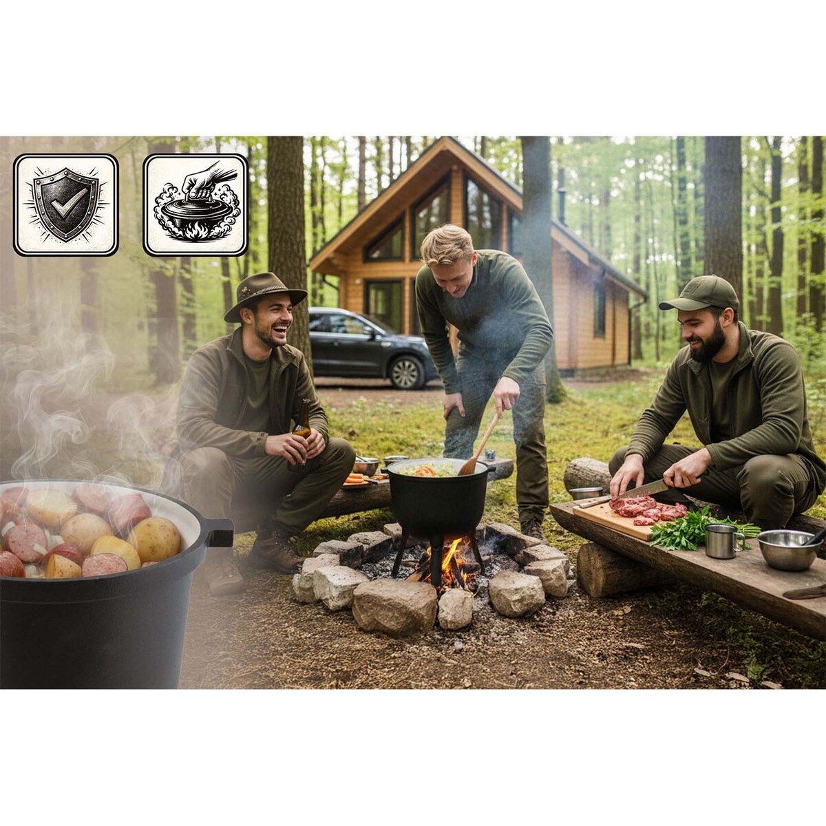 Garnek emaliowany kociołek żeliwny Berdsen BD-481 emaliowany 8L na ognisko grill +przepisy