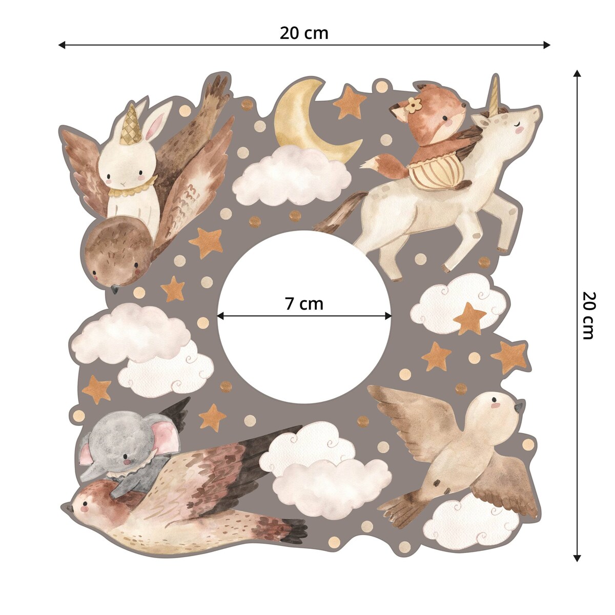 Naklejka Pod Kontakt Do Pokoju Dzieci Zwierzątka Chmurki Kropki Gwiazdki 20x20cm