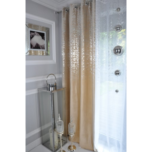 zasłona welurowa "velvet glow" srebrny print 140x250 cm jasny beż