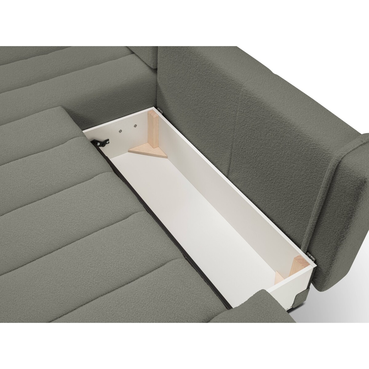 Narożnik z funkcją spania ALOO, lewostronny, tkanina boucle-szara