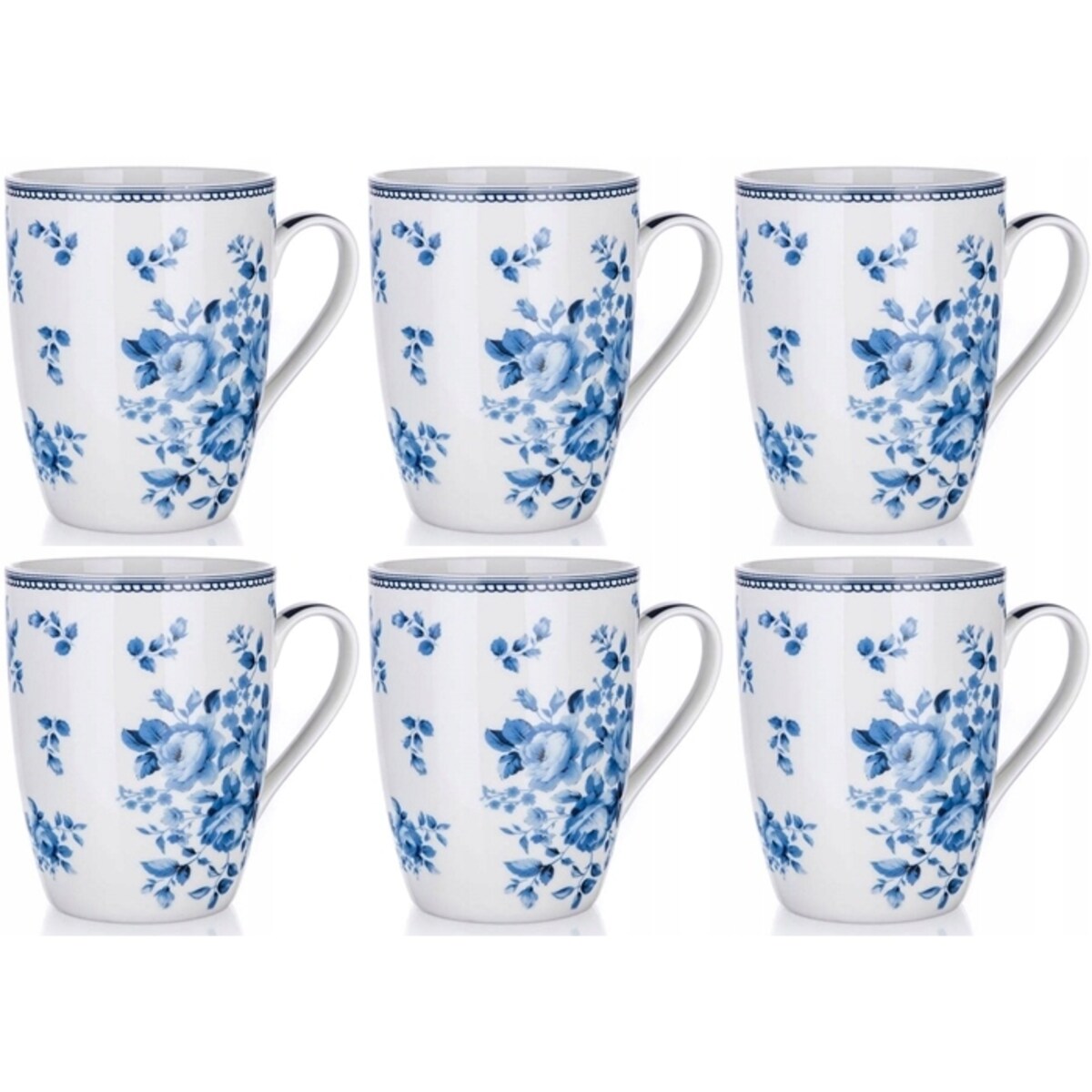 KUBEK W NIEBIESKIE KWIATY 6x380 ml na kawę herbatę prezent święta bliskich