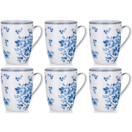 KUBEK W NIEBIESKIE KWIATY 6x380 ml na kawę herbatę prezent święta bliskich
