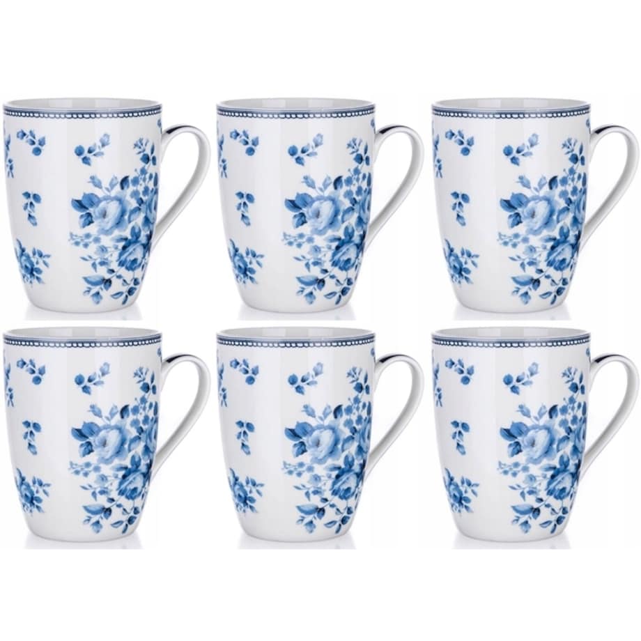 KUBEK W NIEBIESKIE KWIATY 6x380 ml na kawę herbatę prezent święta bliskich