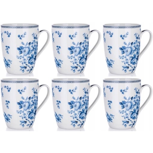 KUBEK W NIEBIESKIE KWIATY 6x380 ml na kawę herbatę prezent święta bliskich