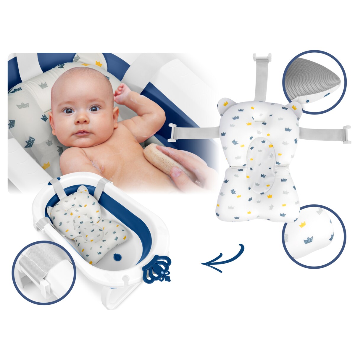 Wanienka składana dla dziecka niemowląt silikonowa z poduszką Ricokids