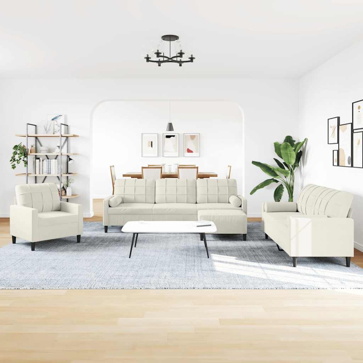 vidaXL 4-cz. wypoczynek z poduszkami i wałkami, kremowy, aksamit