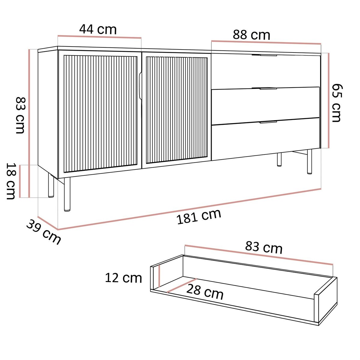 Komoda LINEA 2D3S z szufladami i oświetleniem LED, kaszmir