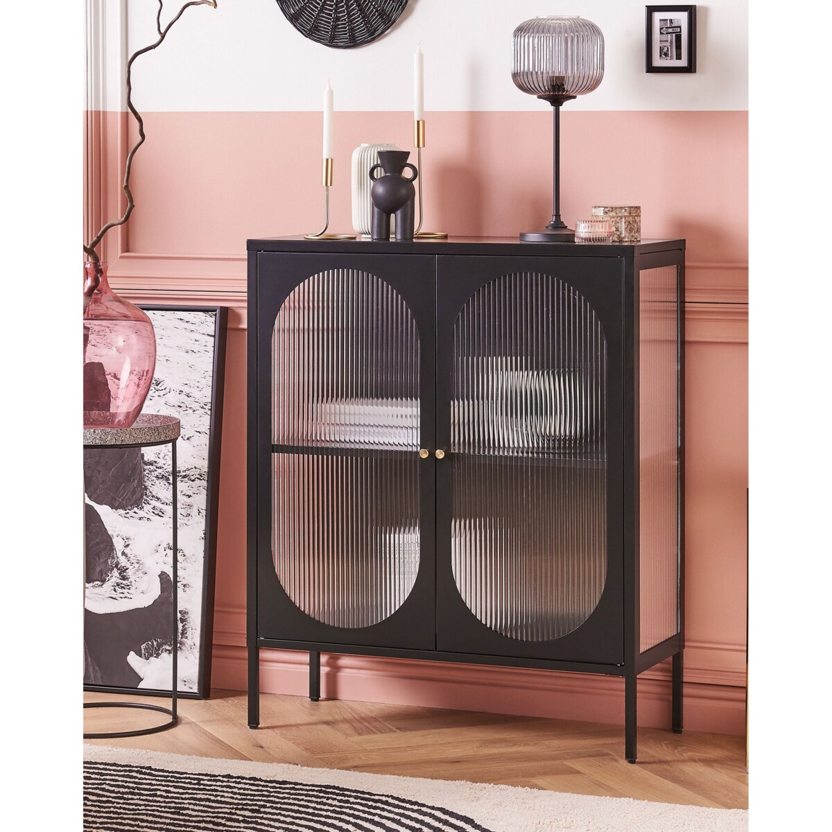 Szafka ze szklanymi drzwiami SARRE Metal 90 cm Czarny