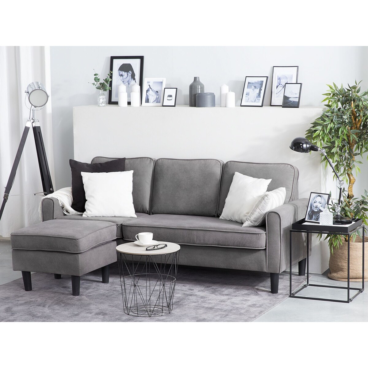 Sofa 3-osobowa z otomaną jasnoszara AVESTA