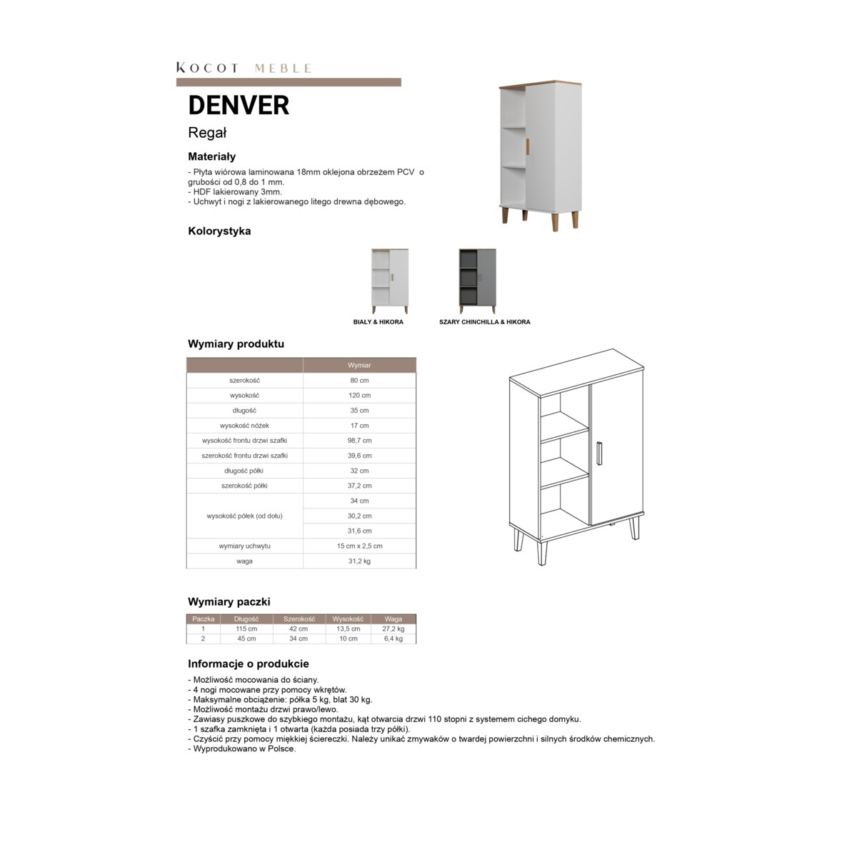 Regał Denver szary chinchilla & hikora